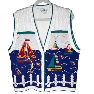 Cricket Lane Vintage Nautical Sailboat Sweater Vest